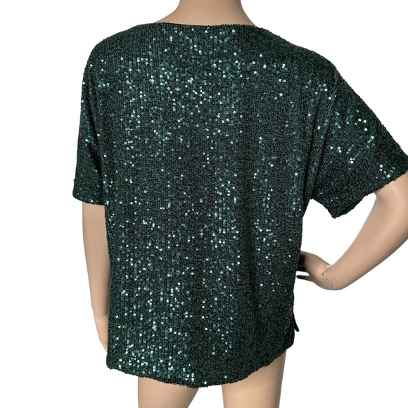 H&M Sequin Green Short Sleeve Top Medium - Picture 2 of 4